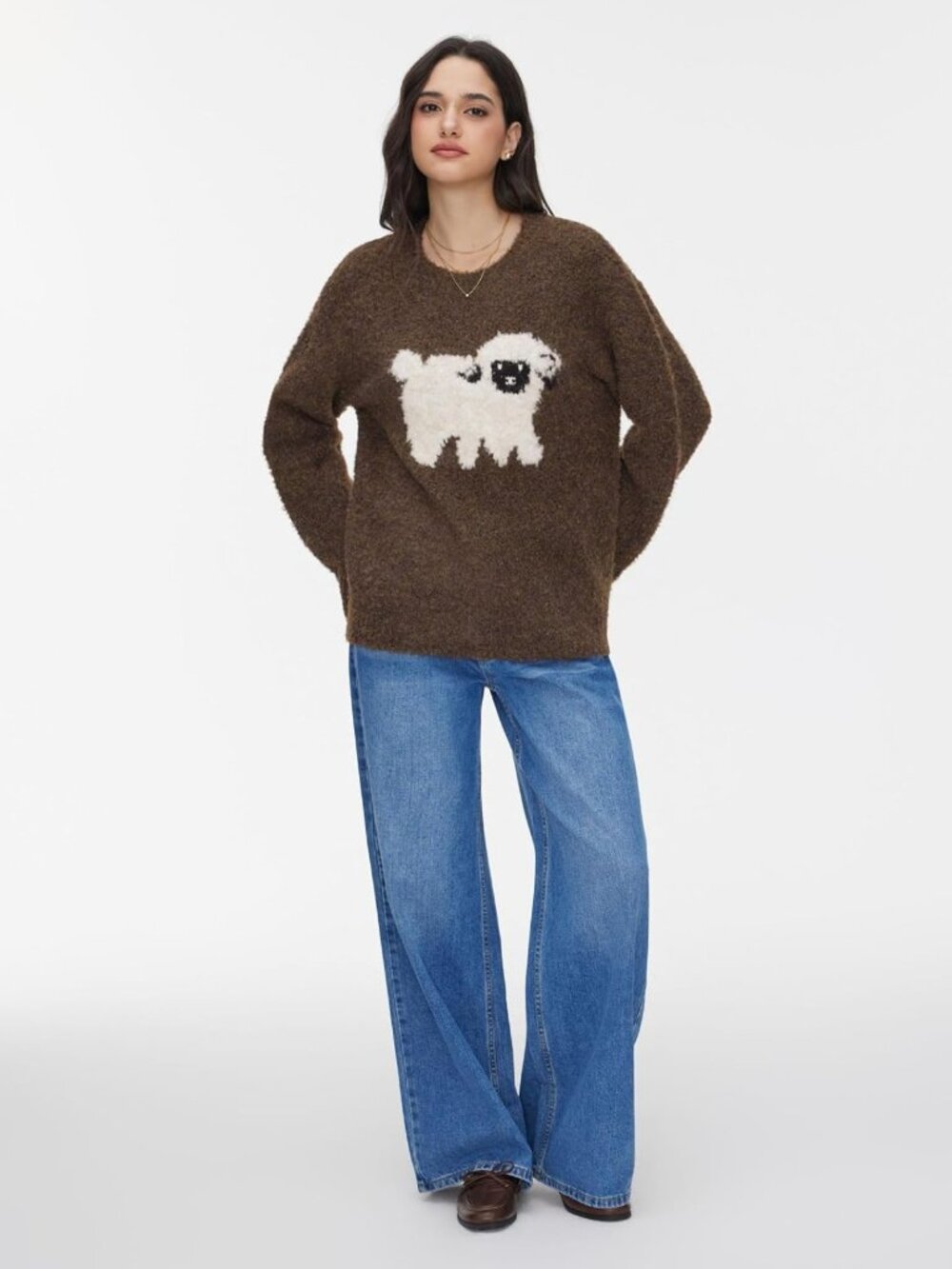 Cozy Oversized Wool Blend Sweater for Women | Cute Sheep Pattern Pullover - Picture 5 of 8